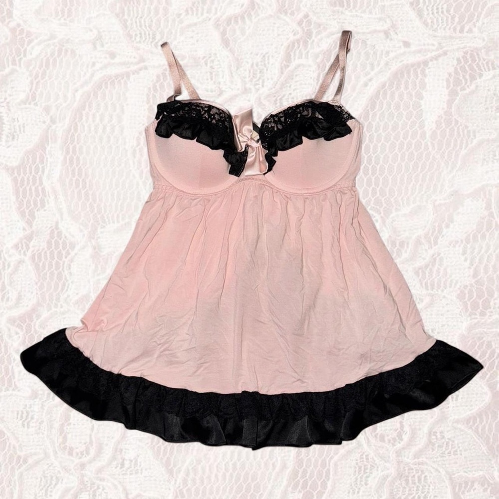 Victoria's Secret Pink & Black Lace Babydoll Chemise